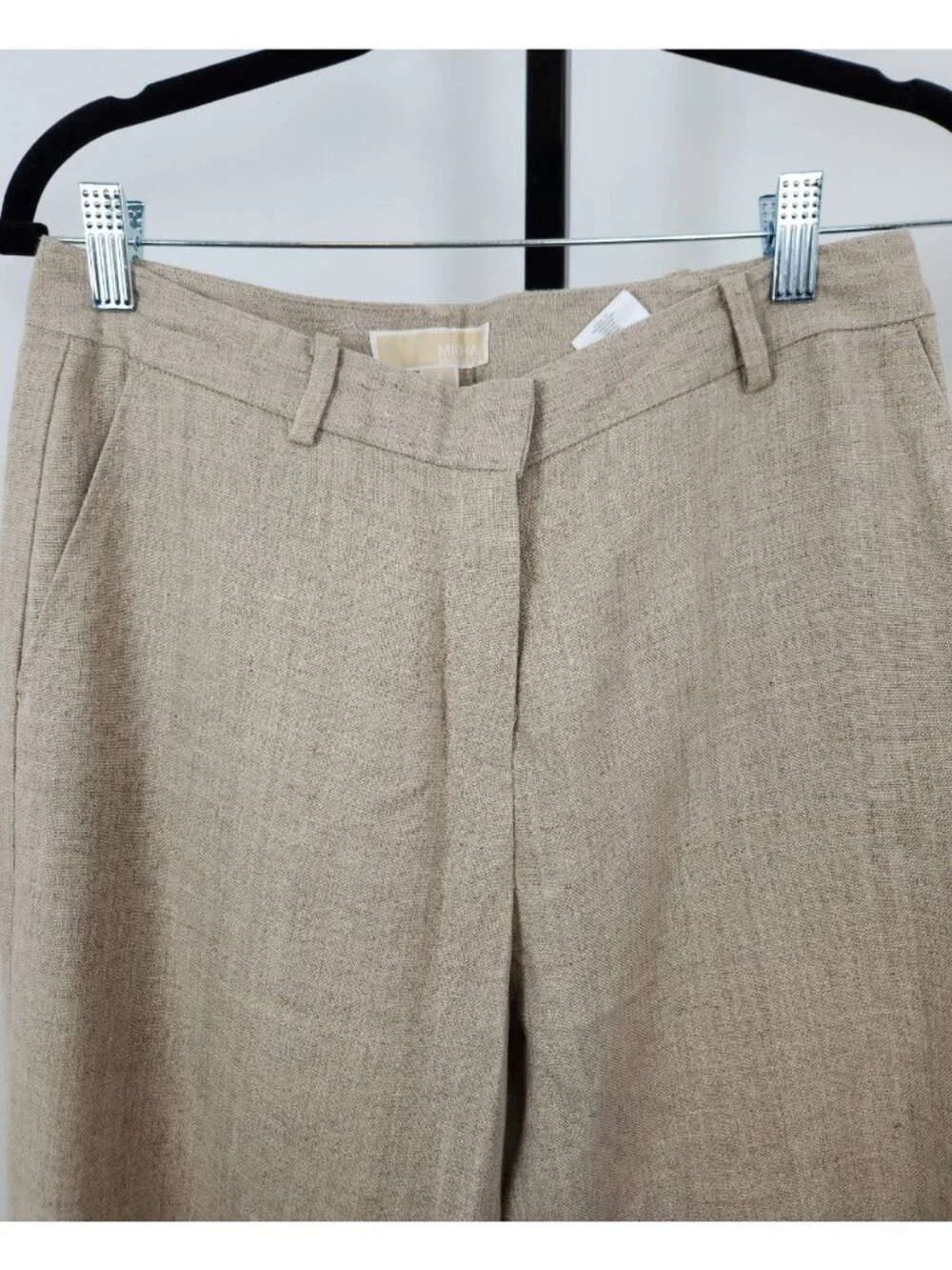 Michael Kors Two Piece Women's Lined Tuxedo Style Vest Linen Pant Set-Tan-SZ 4/S
